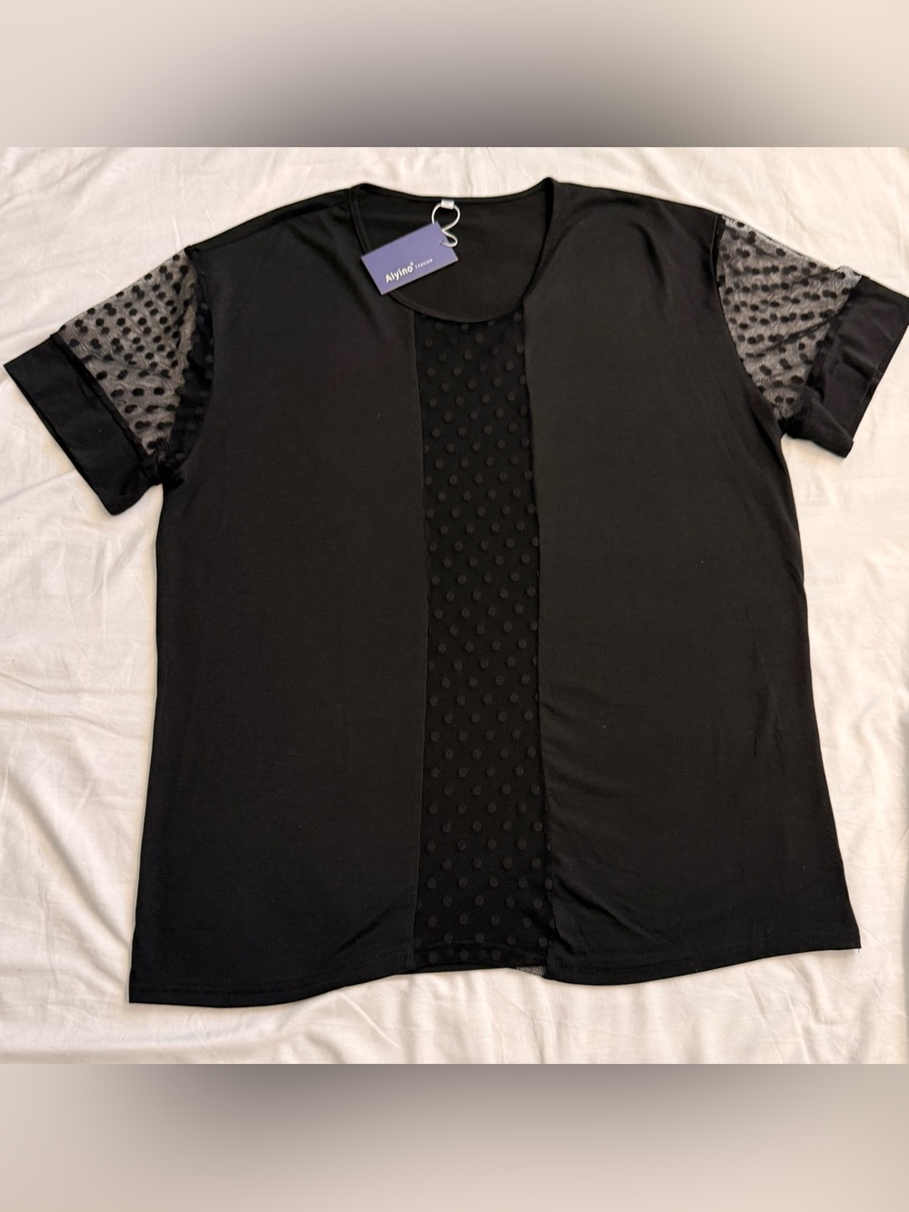 Black Short Sleeve Tee with Dot Mesh Panels